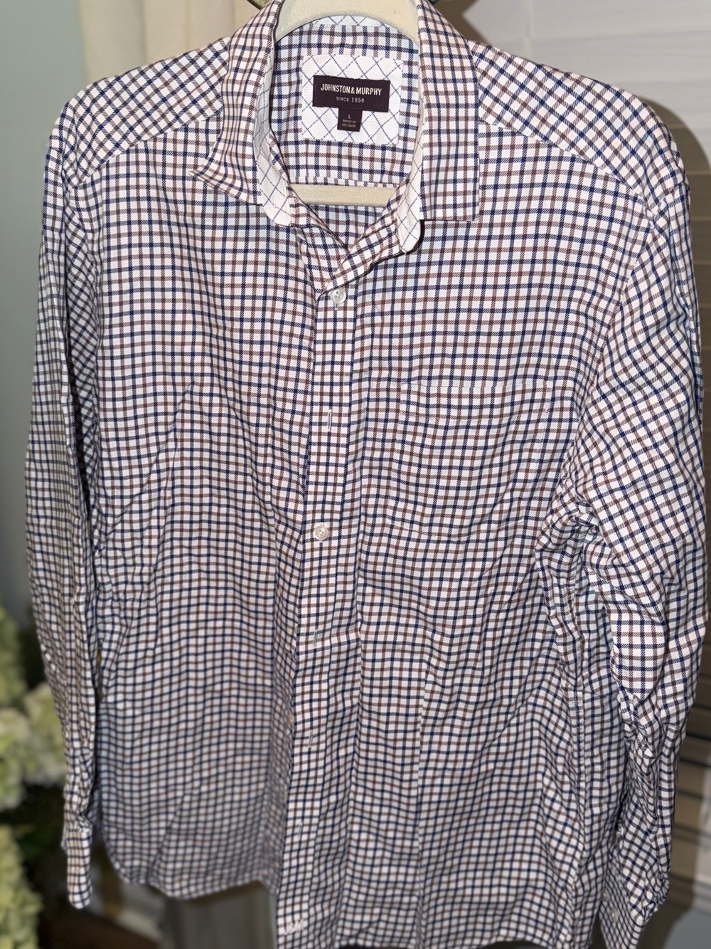 Johnston & Murphy Brown and Navy Check Long-Sleeve Dress Shirt